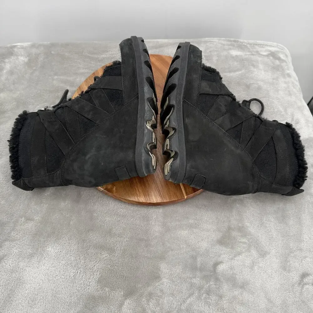 Sorel Wedge Boots Womens 9‎ Black Gray Suede Shearling Lace Up Winter Lug Sole